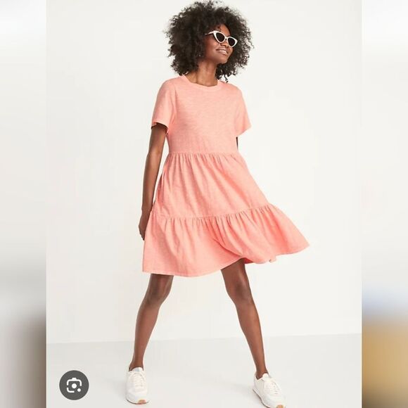 NWT Old Navy Short Sleeve Tiered Mini Swing Peach Dress Plus Size 2x - Picture 1 of 9